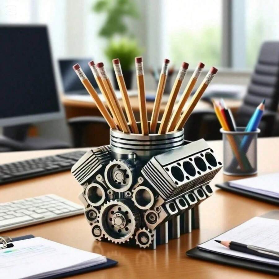 10pcs Pen Holder With V8 Engine, Business Card Pencil Holder V6 Engine Model Block Business Card And Pen Holder 3D Printed Car Accessories For Men Desk Organizer - Sets - View 1