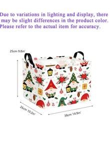 1PCFestive Christmas Style Square Storage Basket With Gnome Xmas Print& Reinforced Handle Detail,Foldable For Space‑Saving Organization,Household Sundries Storage Bin,Desktop Organizer Container,Suitable For Christmas Winter Bedroom Home Use - Multicolor - View 13