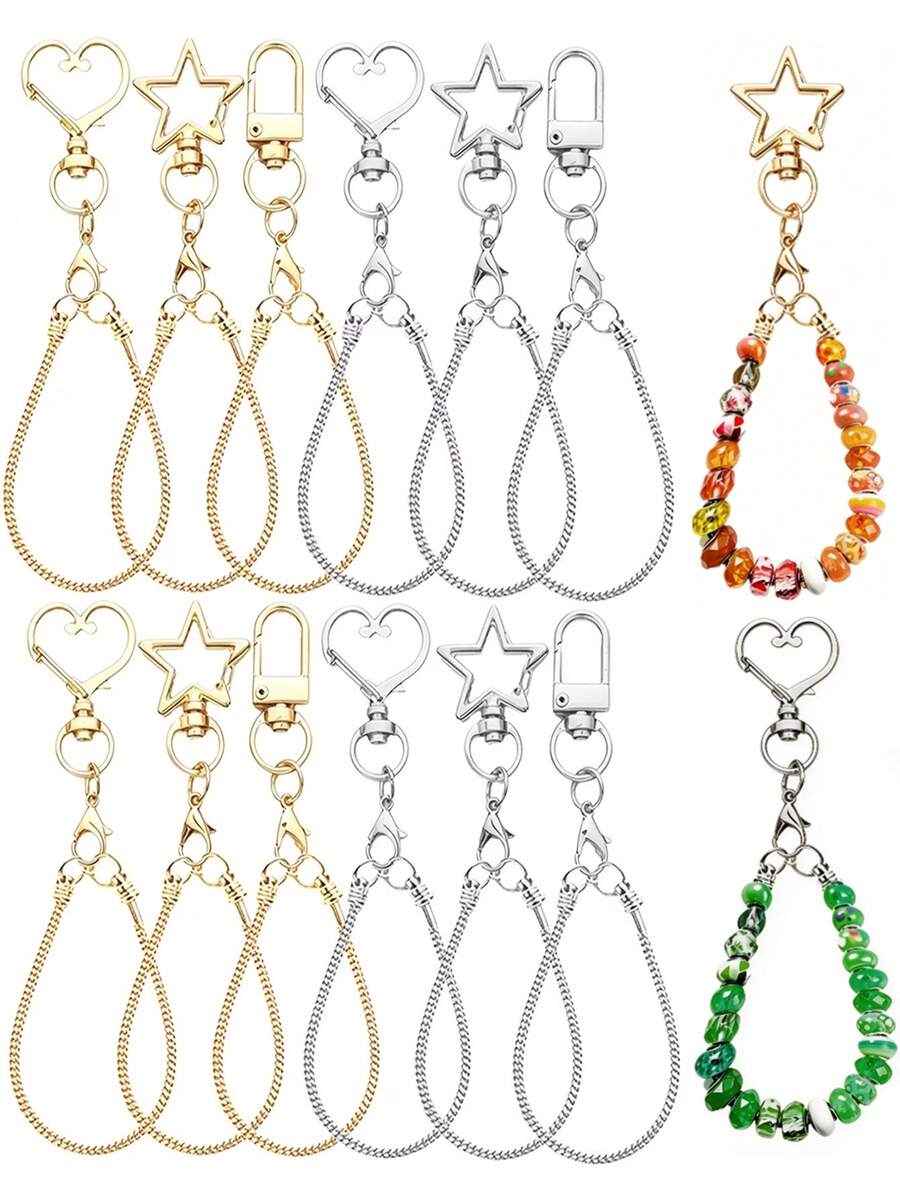 24/48PCS Star & Heart Shaped Keychains With Lobster Clasp Set, Includes Double-Ended Connector Chain, DIY Key Rings, Key Loops. Suitable For Wedding, Birthday Party Decoration And Holiday Gifts - Keychain Accessory Kit - View 1