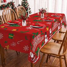 1pc Santa Claus Snowman Snowflake Print Rectangular Tablecloth, Suitable For Holiday, Party, Birthday, Dinner, Restaurant Table Decor, Christmas Home Autumn/Winter Decoration - Multicolor - View 4