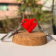 2pcs/Set Detachable Heart-Shaped Building Block Keychain,Suitable For Valentine's Day And Anniversary Gifts For Men And Women,As Well As Bag Accessory,Car Accessories For Women,Christmas Stocking Filler,Halloween Party Bags Fillers,Autumn,School - View 8