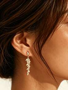 1 Pair Copper Alloy Luxury Gold Wheat Ear Studs With Rhinestones, Long Dangle Earrings For Date, Party, Commute, Dress, Versatile Women's Jewelry Accessory - Wheat Ear - View 1