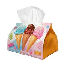 1pc Ice Cream Cone Dessert Print Fabric Tissue Box Cover, Pastel Color Cute Tissue Box Holder, Kitchen Desktop Picnic Activity Tissue Storage Cover, Home Tissue Box Protector - Multicolor - View 3