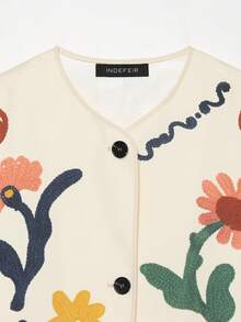 Seelio Autumn New Women's European And American Style Fashion Minimalist Versatile Floral Print Jacket - Beige - View 10