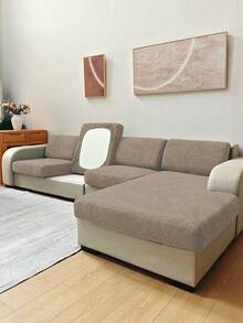 1pc Solid Color High Elasticity Removable Machine Washable Autumn/Winter Sofa Seat Cushion Cover, Suitable For Living Room Polyester Sofa Seat Cushion Cover And Backrest Cover - Camel - View 3