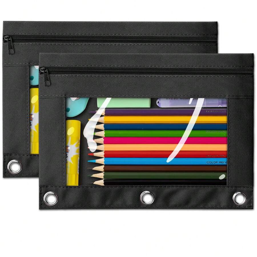 1pc Binder Pockets Binder Folders, Zipper Pouches, Pencil Pouch For 3 Ring Binder, Pencil Case Pouch With Clear Window For Class, School, Office, Mini Cosmetic Storage Bags, Portable Travel Pouch, School Supplies, Back To School - A - View 1