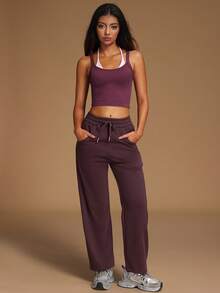 VVX Women Color Block Halter Neck Yoga Crop Tops Sexy Backless Workout Sports Top Y2K Casual Contrast Color Soft For Gym Daily Wear All Seasons - Purple - View 5