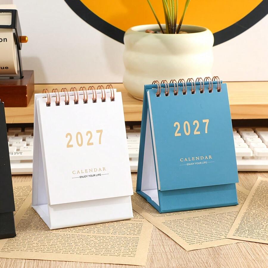 1pc 2027 Desktop Calendar, Monthly Mini Desktop Calendar, Morandi Style Calendar Desktop Memo Notepad Ornament, Suitable For Home Office, Schedule Tracking, Work Planning - Multiple Styles - View 1