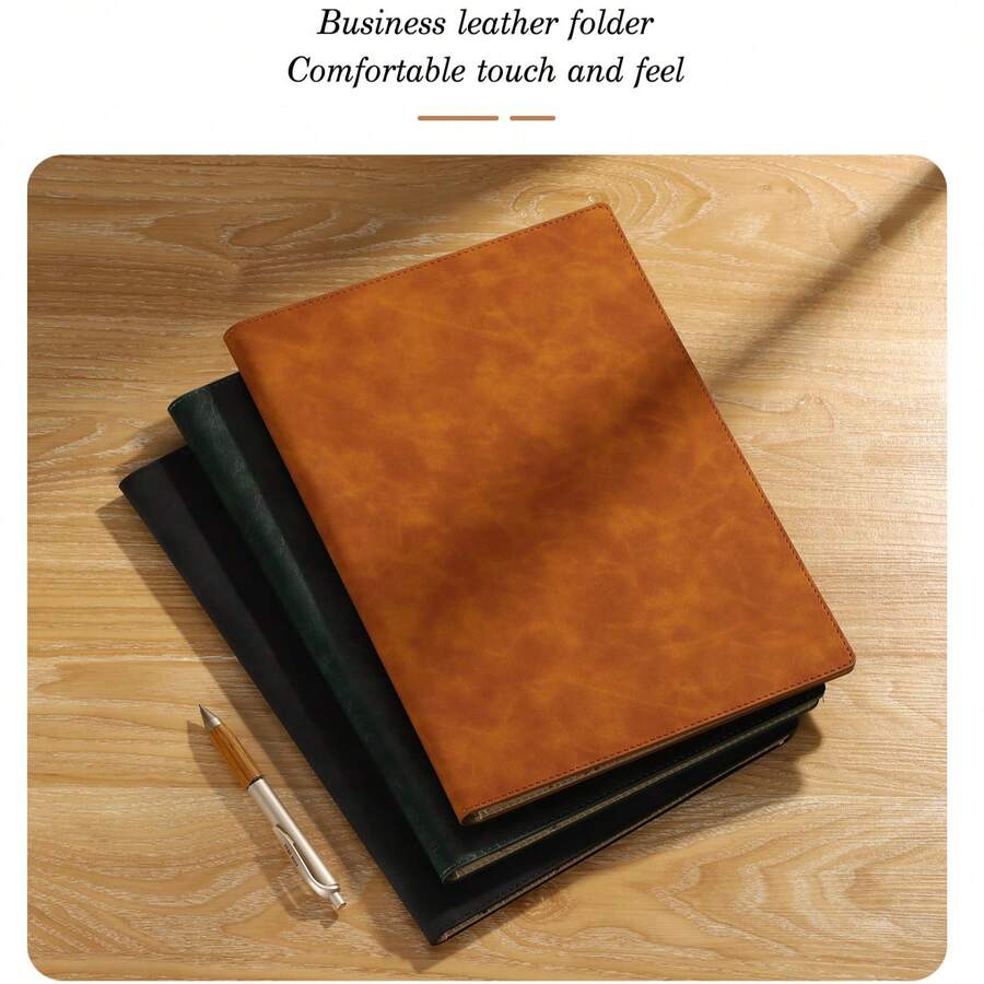 Multi-Color A4 PU Leather Business Folder, Multi-Pocket Document Organizer With Card Slots And Pen Holder, Suitable For Office, Resume, Meeting Storage - Single Piece - View 1