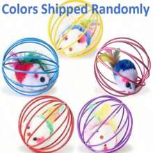 Colorful Cage Mouse Toy Set, Relieve Cat Boredom, Full Of Fun - Interactive Rolling Ball And Mouse Toys, Let Your Cat Have A Great Time. 1/2/5 Random Colors - A - View 2