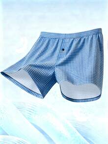 3pcs/Pack Men's Underwear, Polyester Fabric, Soft Plaid Pattern Design, Loose Shorts Style, With Button Fly, Suitable For Daily Wear - Multicolor - View 4