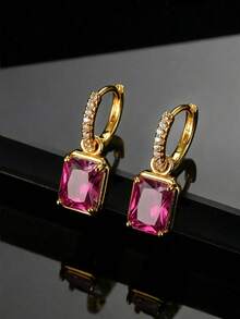 1 Pair Black Rectangular Casual Small Earrings With - Multicolor - View 16