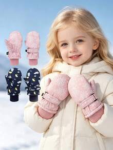 1雙幼兒冬季手套，抓絨內裡雪地手套，可調節袖口，保暖手套，適合戶外滑雪與雪地玩耍，男女通用 - 1Pair - 查看 2