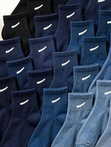 1/10/20 Pairs Random Color Mid‑Calf Socks, Blue Black Sea Pattern Sport Socks For Boys Fall All Season Holiday Gift Sports Outdoor Campus Daily Wear - Multicolor - View 4