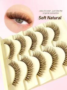 5 Pairs Fluffy Thin Brown False Eyelashes, Anime Effect Natural Makeup Look, Soft Brown Eyelash Extensions, Cartoon Eye Transparent Stem Natural Eyelashes, Reusable, Suitable For Beginners - Black - View 2