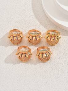 1pc Vintage Fashion Unique Design Hollow Carved Asymmetrical Opening Adjustable Ring, Suitable For Women's Evening Party, Wedding, Celebration, Holiday Gift - Multicolor - View 2