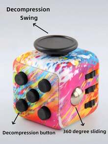 1pc Stress Relief Dice Handle Cube, Toy, Sensory Toy, 6 Different Functions, Relieve Stress And Anxiety, Pass Time, Finger Toy, Office Classroom Toy, Adult Gift (Colorful) - Multicolor - View 4
