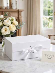 1pc Ribbon Gift Box, Foldable Bowknot Gift Box, Hard Box, One-Piece Cosmetic Gift Box, Birthday Gift, Holiday Gift Packaging Box - A - View 7