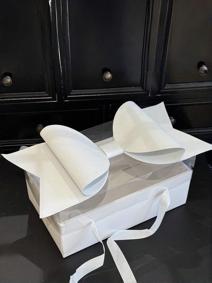 Bow Gift Box Set With Handle And Ribbon, Durable Paper Pulp Material, Transparent PVC Handheld Flower Box, Suitable For Halloween, Halloween Decor, Wedding, Christmas Home Decor, Christmas, Fall Home Decor, Wedding Decorations, Wedding Decor, Birthday, Christmas Decor, Party Supplies, Wedding Items, Birthday Decoration, Wedding Must Have