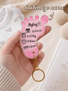1pc Personalized Footprint Data Acrylic Keychain, Customized Name, Date, Weight, Time And Height Memorial Key Ring, Precious Gift For Parents And Family - Multicolor - View 1