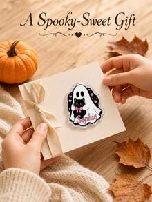 Custom Name Halloween Ghost Refrigerator Magnet, Personalized Fridge Magnet, Spooky Ghost Decor With Pumpkin, Candy And Black Cat Artwork, Refrigerator Decor For Halloween Parties, Home Decor, Halloween Gift For Kids, Friends And Ghost Lovers. - Multicolor - View 7