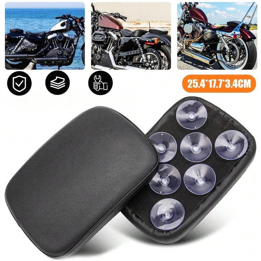 8 Suction Cup Motorcycle Pillion Rear Seat Black Synthetic Leather Cushion Anti-Skid Universal Easy Install For Cruiser Chopper Bobber Short Rides - A - View 1