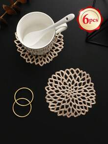 6-24pcs Gold Hollow Flower Design Coasters, Modern Minimalist PVC Round Waterproof Heat-Insulating Coasters Suitable For Coffee Table, Banquet, Holiday Gathering - Multicolor - View 20