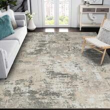 Techigher Modern Abstract Area Rug, Large Washable Living Room Rug, Ultra-Soft Non-Slip Bedroom Carpet & Foldable Floor Mat - Grayish Yellow - View 3