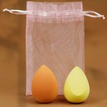2pcs Water Drop Makeup Sponges Expand When Wet, Non-Absorbent + Convenient Mesh Storage Bag - Multicolor - View 11