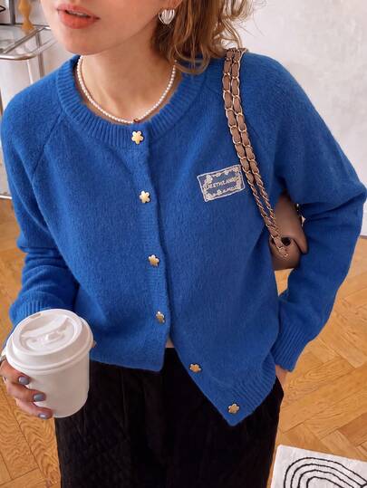 Women's Autumn/Winter Casual Minimalist Young Unique Button Round Neck Knit Cardigan Jacket