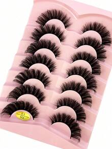 7 Pairs 3D Transparent Stem Faux Mink False Eyelashes - Black - View 2