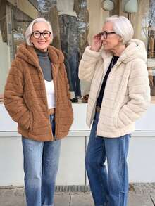 Women's Faux Fur Hooded Pocket Coat - Perfect Choice For Autumn/Winter - Khaki - View 5