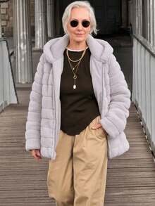 Women's Faux Fur Hooded Pocket Coat - Perfect Choice For Autumn/Winter - Grey - View 9