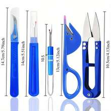 4pcs Blue Sewing Kit - Ergonomic Safety Ball Head Seam Ripper And Scissors For Thread Removal, Fabric Craft Embroidery Accessories - Multicolor - View 5