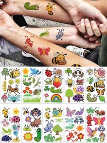 10 Sheets Insects Temporary Tattoos, Bees, Caterpillars, Butterflies Pattern Tattoo Stickers For Women And Men, Cartoon Fake Tattoo Body Stickers Suitable For Party, Birthday Gifts - Multicolor - View 1