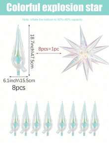 8pcs/Set Colorful Transparent Explosion Star Water Drop Cone-Shaped Aluminum Foil Balloons, Perfect For Party Decoration, Birthday, Wedding, Graduation, Anniversary, New Year, Photo Booth Props, Home Party Decor - Colorful - View 3
