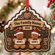Custom Gingerbread Family Christmas Ornament, Personalized 2-5 Names Holiday Tree Decor, Festive Gingerbread House Style, Customized Family Keepsake, Customizable Name Hanging Ornament, Christmas Home Decor, Holiday Gift 2026, Christmas Decorations - Style D - View 4