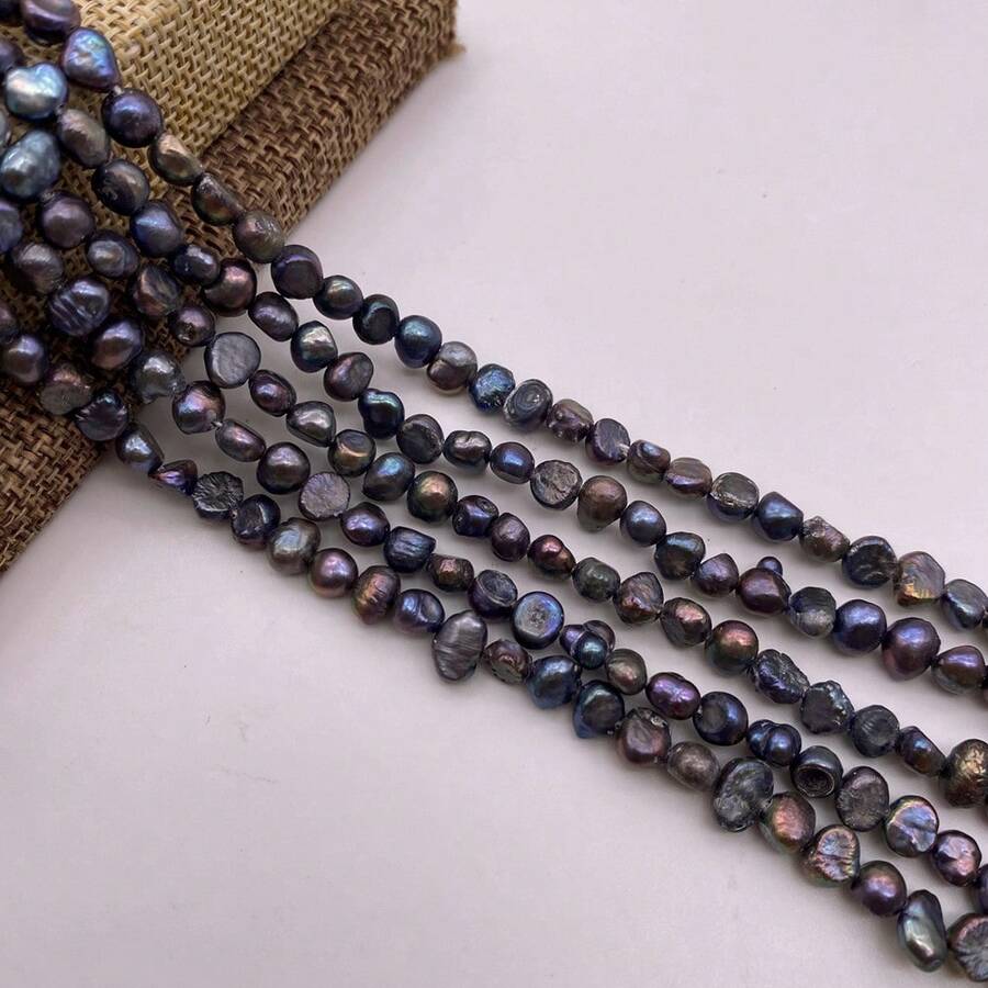 4-5mm 黑褐色馬鈴薯形小巴洛克淡水珍珠 DIY 配件 1 串 長度 35cm/13.78inch,孔徑 0.7mm - 黑棕色2 - 查看 1