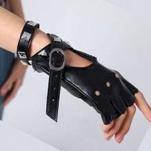 1 par de guantes góticos oscuros de media dedo para mujer, guantes de media dedo con remaches para disfraz de actuación, baile, actuación punk, discoteca, pole dance, cuero PU, baile callejero, guantes de motocicleta - Multicolor - Ver 7