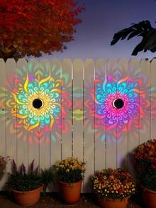 Solar Powered Outdoor Projection Wall Light, Waterproof Automatic Switch, Mandala Pattern LED Landscape Light, Warm White Color Changing Decorative Light For Garden, Fence, Patio, Yard, Pathway, Backyard, Holiday Party Decoration - A - View 6