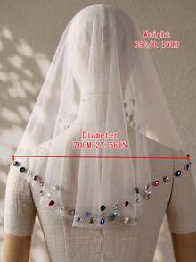 1pc Short Bridal Veil With Artificial Rhinestone Embellishment, For Wedding Veil, Bachelorette Party And Wedding Photography Headpiece - White - View 7