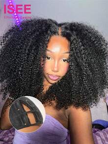 ISEE Wig Jahit Bentuk V Rambut Manusia Afro Keriting Wig Bentuk V Alami Kepadatan 180% Wig Tanpa Lem 14-16 Inci Bob 18-30 Inci Panjang Normal Rambut Mentah Belum Diproses - S1 - View 1