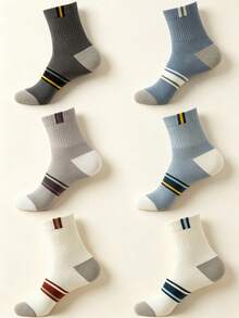 Gift Box Men's Multi-Color Contrast Stripe Ribbed Cuff Cotton Sweat-Absorbent Breathable Casual Sports Mid-Calf Socks For Daily Commute - Multicolor - View 2