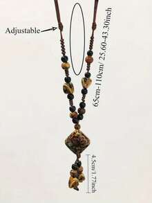 1pc Vintage Kiln-Fired Ceramic Brown Stone Glaze Bead Rope Long Necklace Sweater Chain, Suitable For Women's Daily Wear, Dating, Christmas, Valentine's Day Gift - Multicolor - View 4