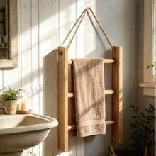 1pc 3-Tier Large Solid Wood Vintage Country Style Trapezoid Storage Rack Towel Rack Display Shelf Bathroom Living Room Shop Home Decor Freestanding Organizer - wood color - View 5