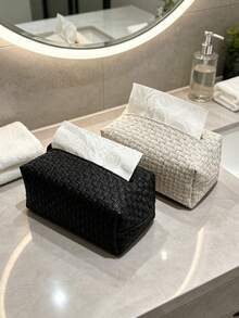 1PC Modern Minimalist Style Wicker-Patterned Tissue Box Rectangular Tissue Box Cover With Woven Embossed Texture Detail, Dustproof Tissue Holder, Napkin Storage Case, Suitable For Living Room, Bedroom, Office Desk,Car Tissue Box, Household Daily Use - Multicolor - View 4