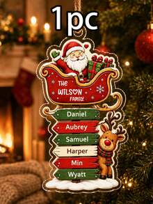 Custom Santa Sleigh Family Name Ornament, Personalized 2-6 Names Christmas Tree Decor, Festive Reindeer Signpost Style, Customized Wall Hanging, Customizable Text Family Keepsake, Holiday Home Decor, Christmas Gift 2026, Christmas Decorations - Style a - View 7