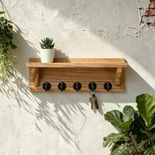 Wall Key Holder, A Rustic Style Rack With Hooks, Made Of Paulownia Wood, Can Hold Keys, Dog Leashes, Bags, Etc., Deeply Decorated Key Hanger And Entrance Rack - View 3