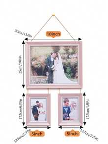 1pc Faux Wood 3-Piece Hanging Photo Frame Set, 10 Inch + 2pcs 5 Inch Jute Rope Connected Wall Hanging Photo Frames, Wedding Family Photo Wall Home Wall Decor - Multi-color - View 9