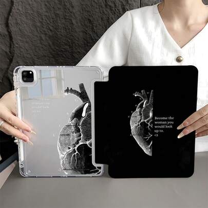 1pc Casing Pelindung Tablet dengan Plat Belakang Transparan Motif Anatomi Hati, Slot Pena, Dudukan Multi-Sudut, Kompatibel dengan iPad 10.9/10.2/Air Gen ke-5/Pro 11/Gen ke-10/9.7/Air 2/Gen ke-7/Gen ke-8/Air 4/5/Air 13/11(M3 2025)/11(A16 2025), Kompatibel dengan OPPO Pad, Kompatibel dengan MatePad, Kompatibel dengan Honor Pad